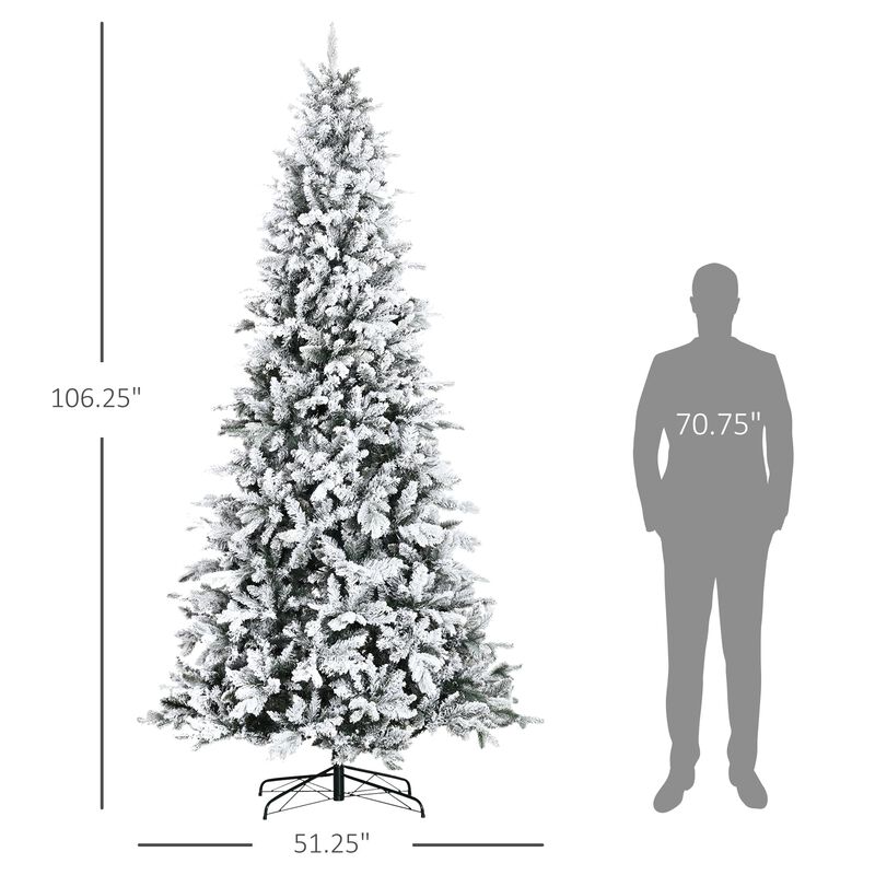 9 Foot Pine Snow Flocked Artificial Christmas Tree with 616 Realistic Cedar Branches