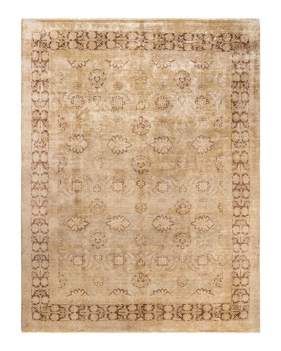 Eclectic, One-of-a-Kind Hand-Knotted Area Rug  - Green,  8' 10" x 11' 6"