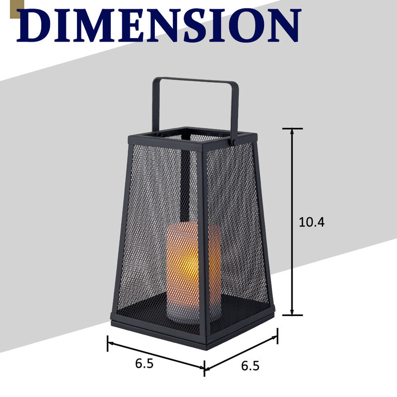 H10" Solar Outdoor Lantern with Flickering Candle Light Modern Metal Mesh Patio Lantern with Handle Solar Powered Decorative Lantern for Garden Deck Pathway Camping image number 5