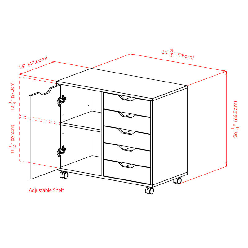 Halifax Wide Storage Cabinet, 5-Drawer, White