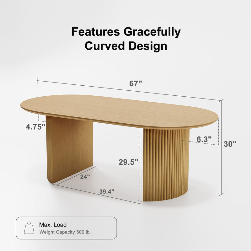 67 Inch Natural Oak Oval Dining Table (Seats 6) Suitable for Living Room, Dining Room