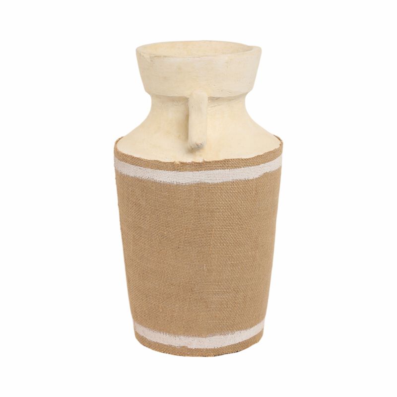 16" Burlap On Terracotta Vase, Ivory/natural image number 3