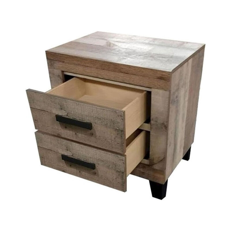 Best Quality Furniture Weathered Brown Pine 2-Drawers Nightstand image number 3