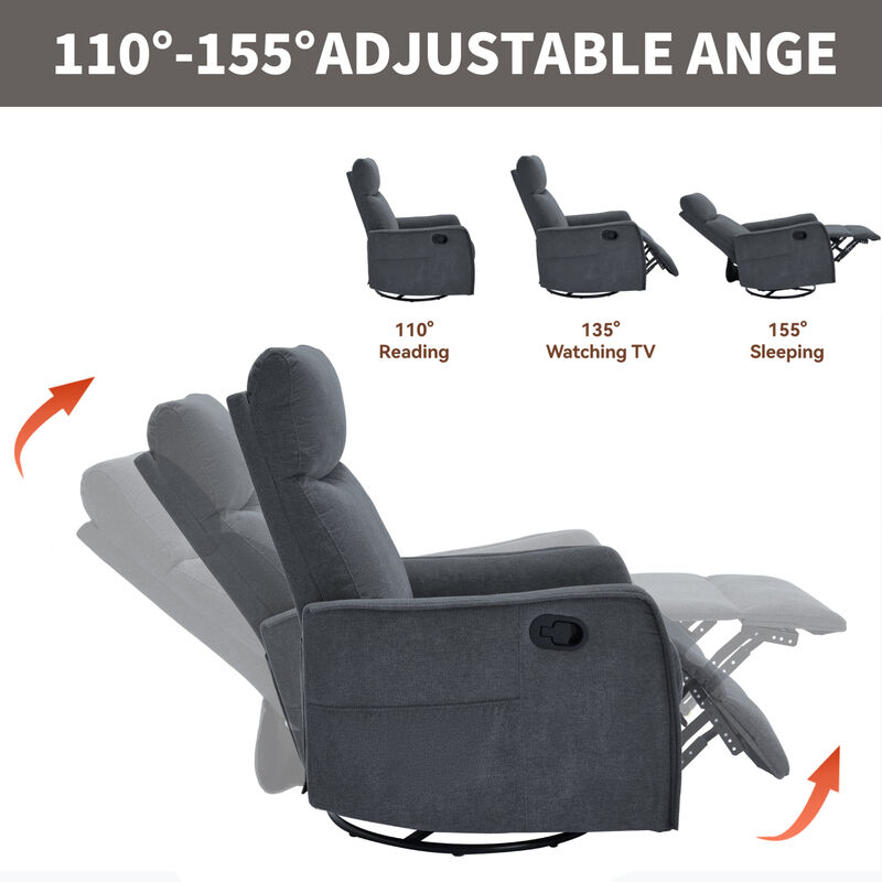 GOODSILO Heat Massage Manual Recliner Chair with Rocker and Swivel for Living Room Relaxation image number 7