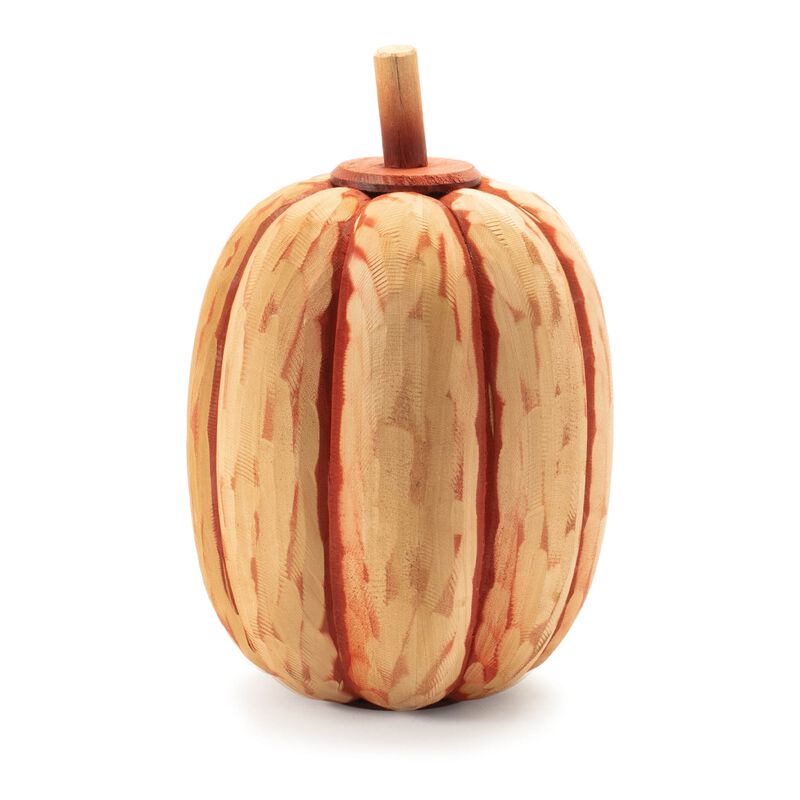 Set of 2 Carved Fir Wood Pumpkins for Rustic Fall Shelf or Tabletop Decor