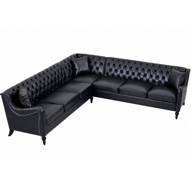 Welknu PU Leather L‑Shaped Sectional Sofa image number 8