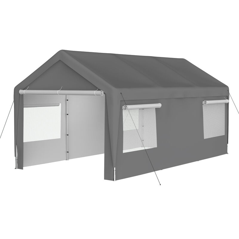 Heavy Duty Steel Canopy Tent with Roll-up Ventilated Windows, Garage Carport with Removable Sidewall & Doors