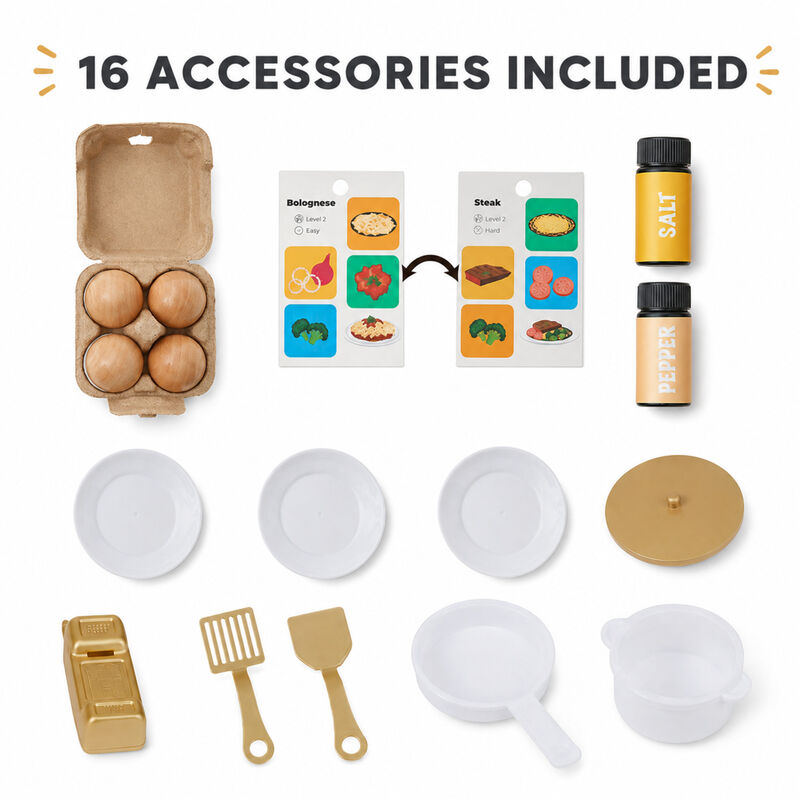 Teamson Kids Wooden Play Kitchen Set with 16 Accessories, Extendable Faucet, White Gold Compact Wooden Play Kitchen, Oven, Sink and Storage Little Chef Memphis image number 3