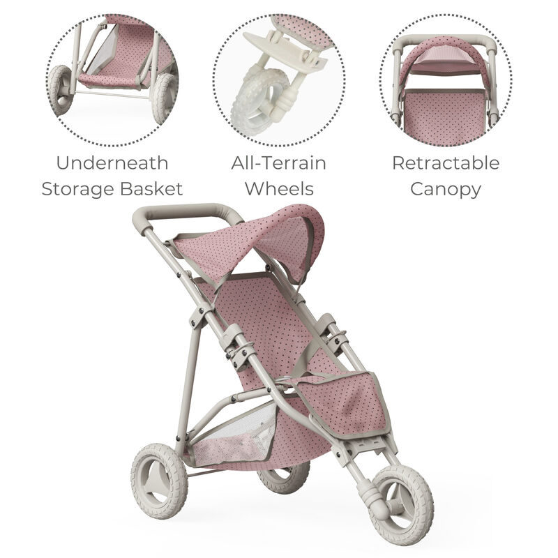 Olivia's Little World Polka Dot Princess Baby Doll Jogging Stroller, Pink/Gray image number 2