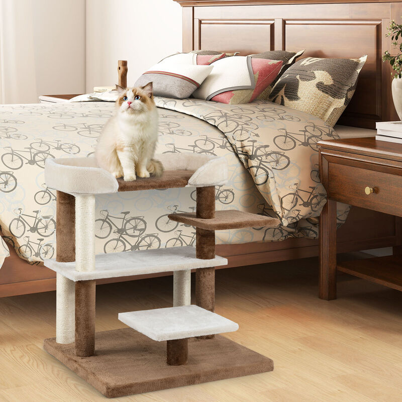 2-in-1 Cat Tower with Pet Steps, Sisal Scratching Posts, and 4 Platforms-Brown image number 1