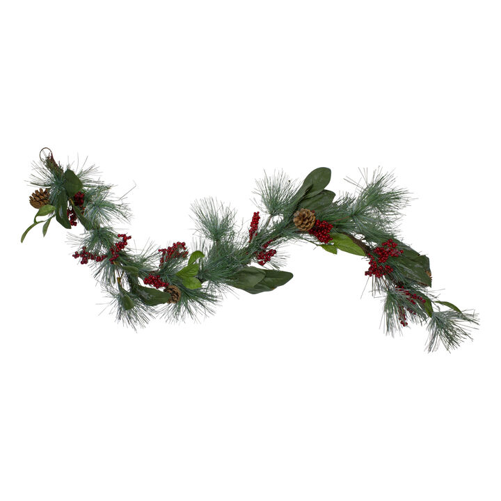 6' Leaves  Berry and Pine Needle Artificial Christmas Garland - Unlit