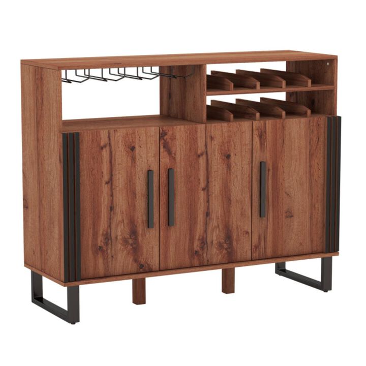 Hivvago Home Wine Bar Cabinet with 3 Doors and Adjustable Shelves