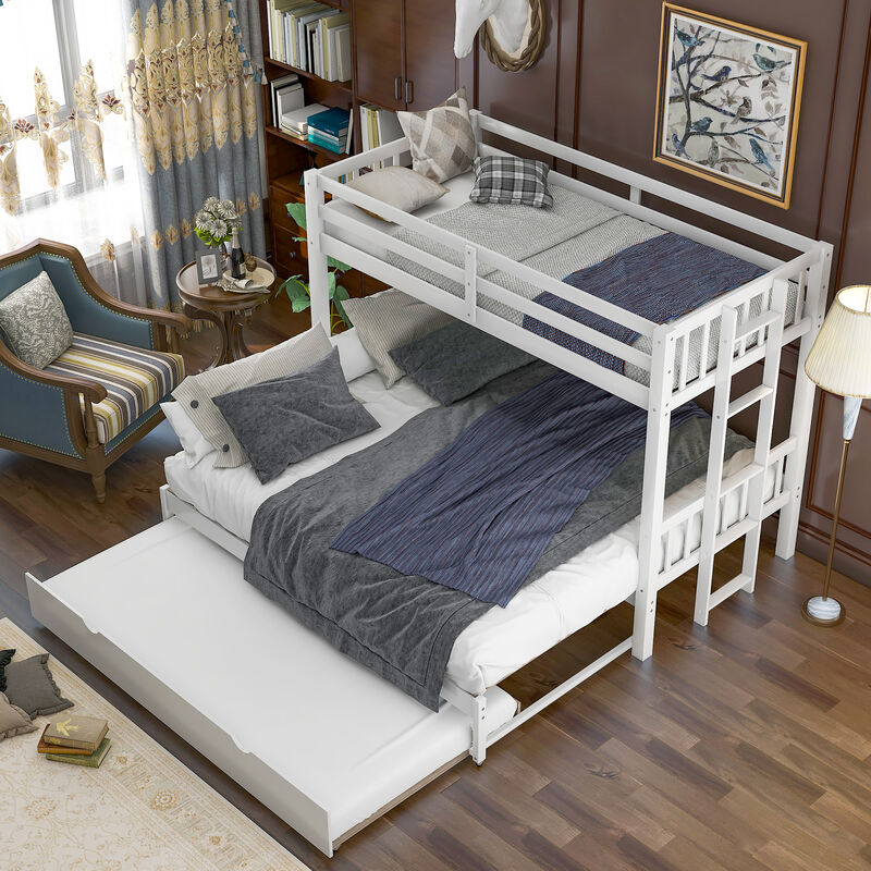 Whisen Twin over Pull-out Bunk Bed with Trundle, Pine Wood, for Kids Teens Bedroom image number 5