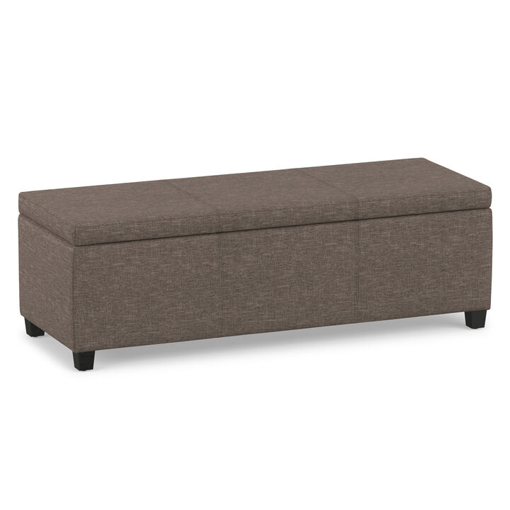 Avalon 48 inch Wide Contemporary Rectangle Storage Ottoman Bench in Fawn Brown Linen Look Fabric, Assembled