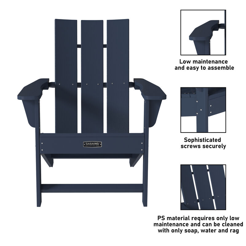 Mondawe Ergonomic Outdoor Adirondack Chair with 3 Back Panel Wide Armrests and Robust PS Material