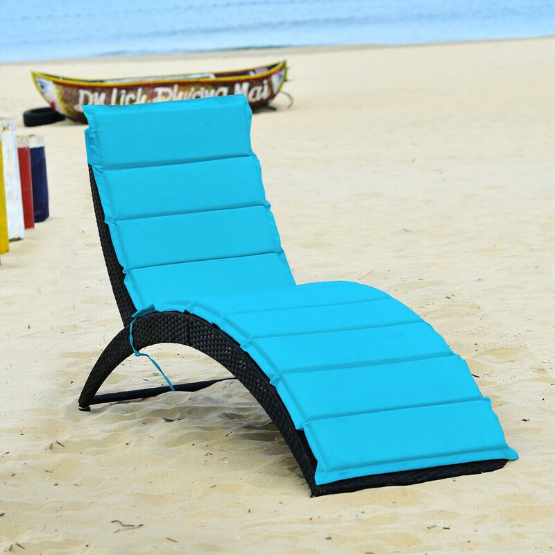 Folding Patio Rattan Lounge Cushioned Portable Chair