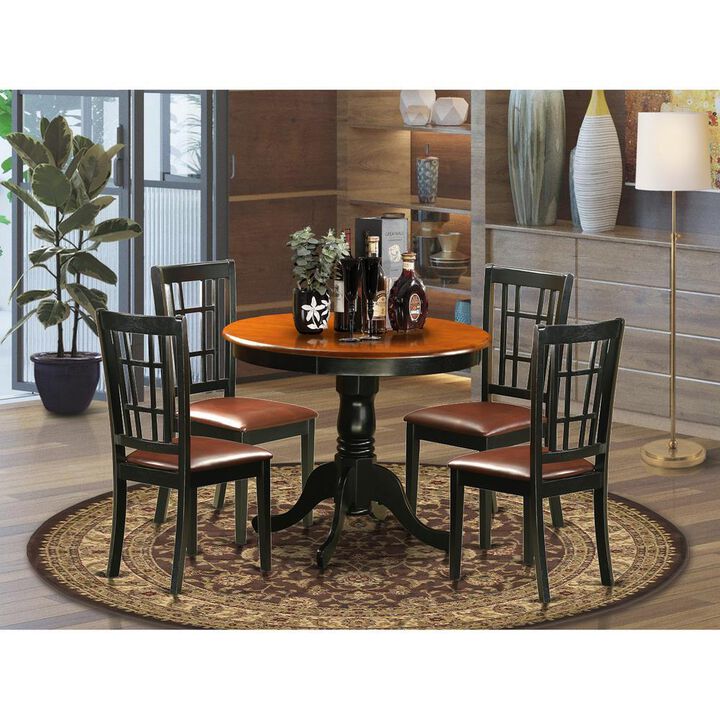 5 Pc Dining Table with 4 Leather Chairs in Black and Cherry
