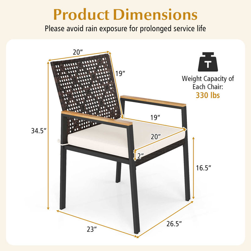 Hand Woven Patio Chairs Set of 4 with Acacia Wood Armrests Outdoor image number 2