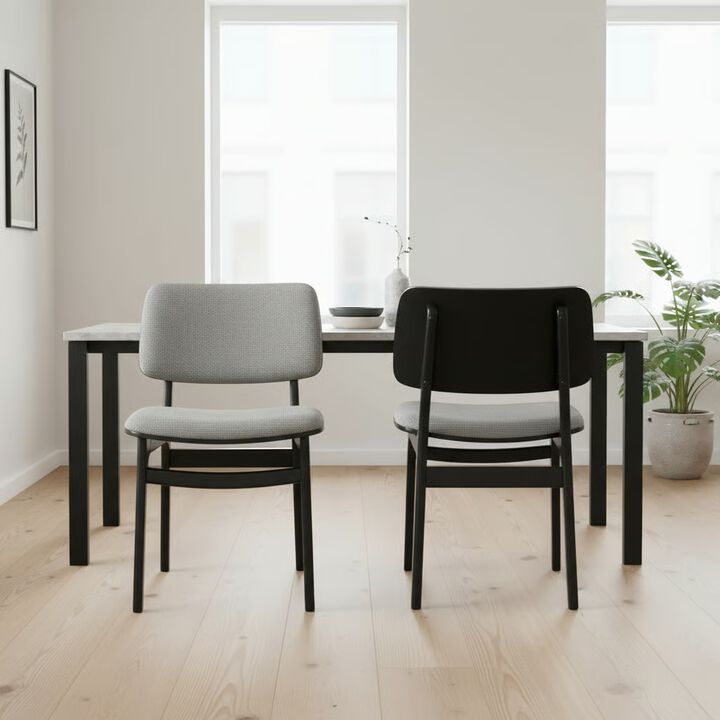 Gray Upholstered Wood Dining Chairs in Black Finish - Set of 2