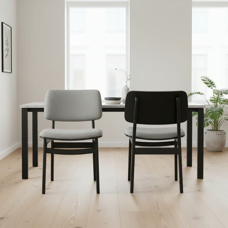 Gray Upholstered Wood Dining Chairs in Black Finish - Set of 2 image number 1