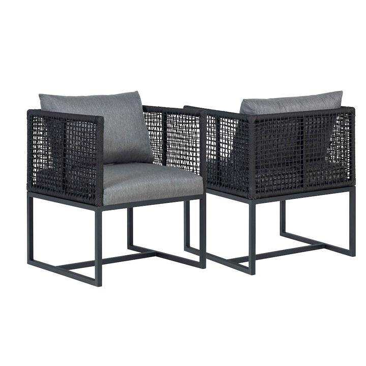 Crafters and Weavers Pair of Sardinia Outdoor Aluminum Dining Chair with Rope Design - Black