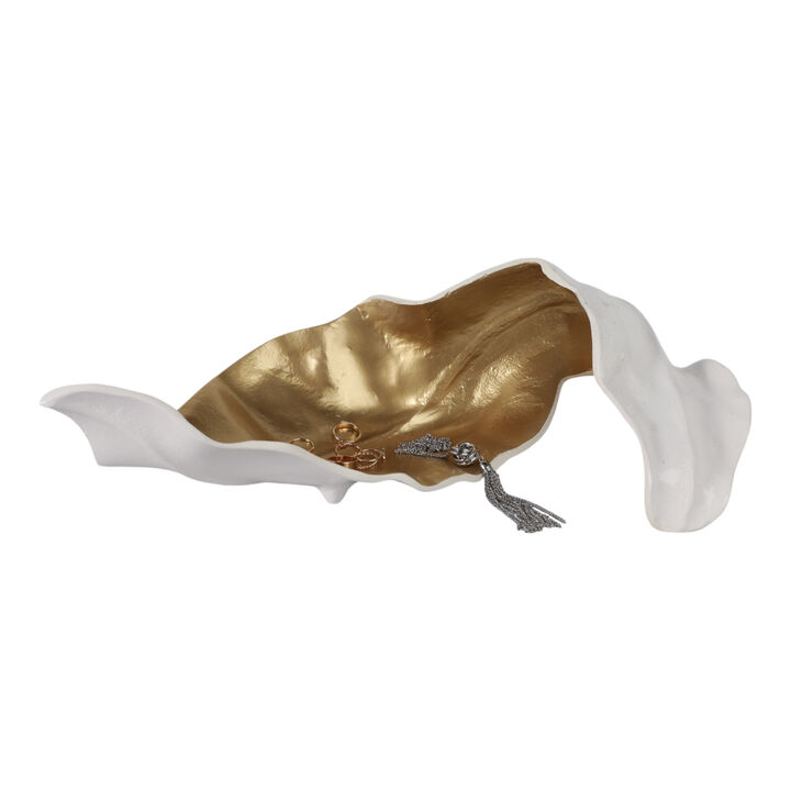 Metal 18" Curled Leaf, Ivory/gold
