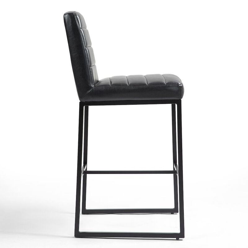 Glamour Home Set of 2 Belisario Black Faux Leather Bar Stool with Black Metal Legs