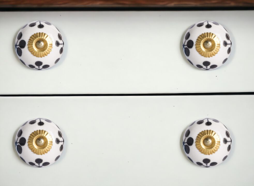HomeRoots Set of Eight Black And White Ceramic And Metal Drawer Pull Knobs
