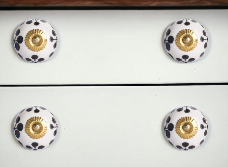 HomeRoots Set of Eight Black And White Ceramic And Metal Drawer Pull Knobs image number 1