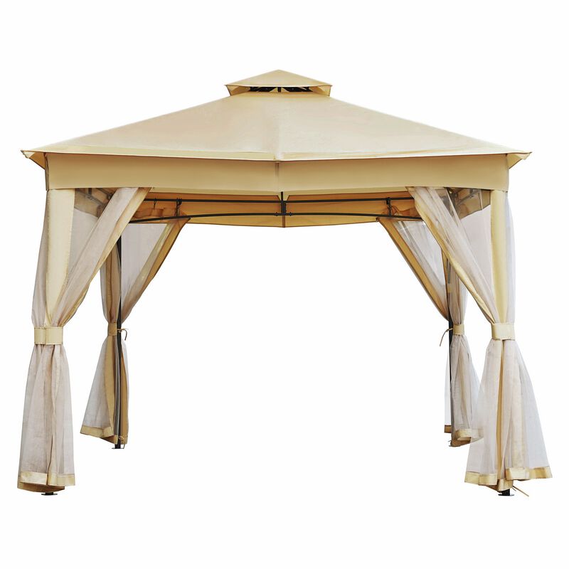 10'x10' Outdoor Gazebo with Double Roof, Mosquito Netting for Backyard & Garden