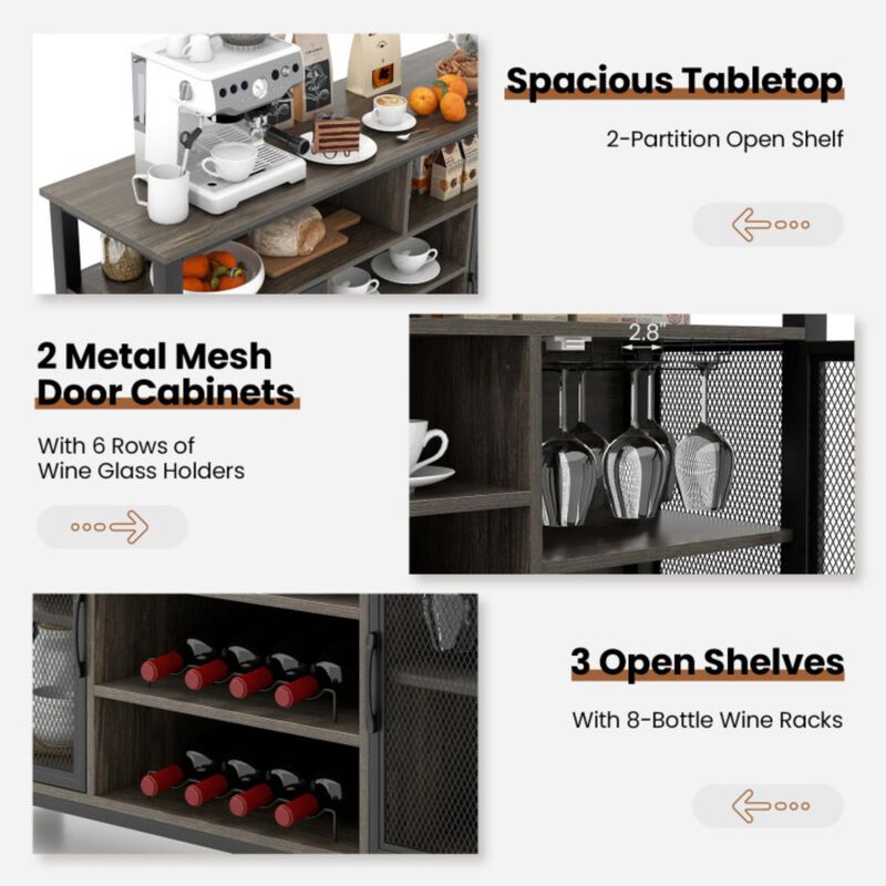 Hivvago 55-Inch Buffet Sideboard with 8-Bottle Wine Racks and Wine Glass Holders