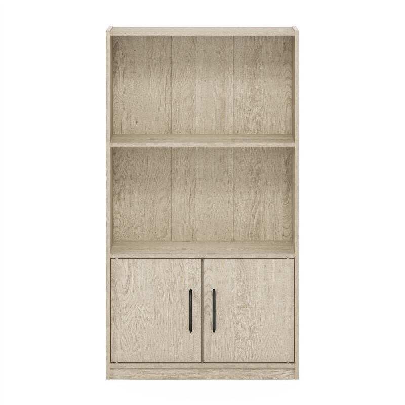 Furinno Gruen 3-Tier Open Shelf Bookcase with 2 Doors Storage Cabinet, Metropolitan Pine