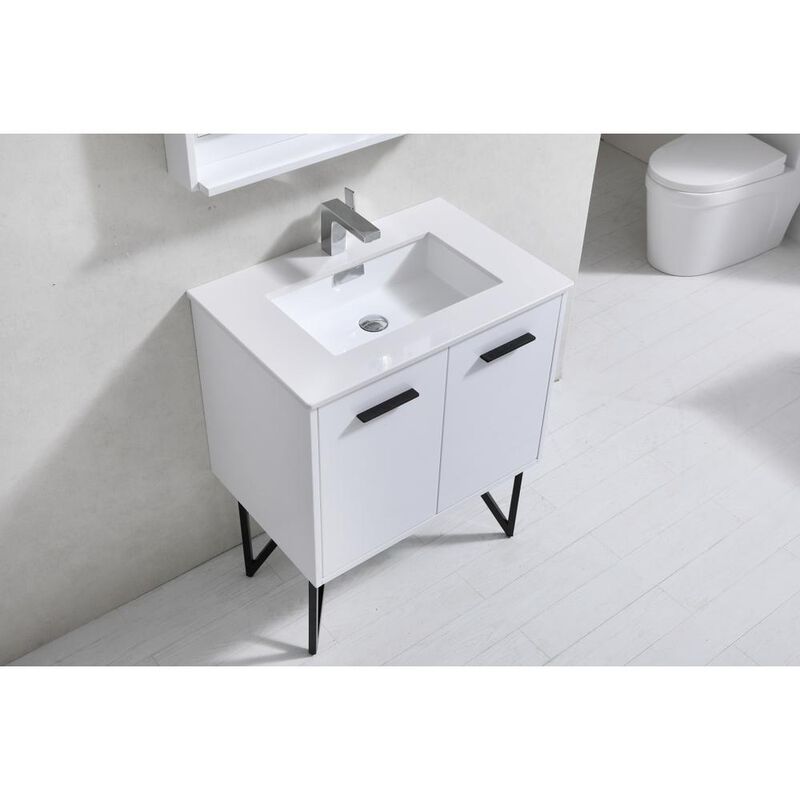 Kubebath Bosco 30 Modern Bathroom Vanity w/ Quartz Countertop and Matching Mirror