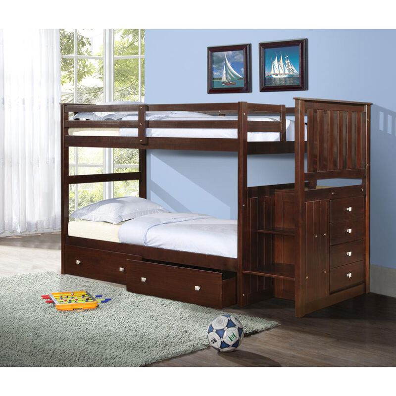 Donco Trading Twin/Twin Mission Stairway Bunk Bed W/Dual Under Bed Drawers image number 1