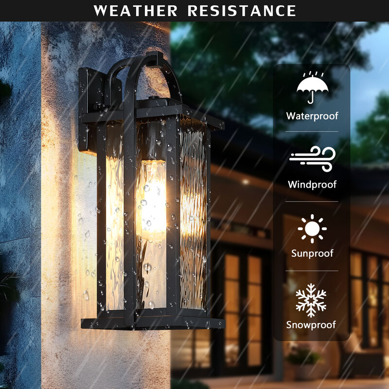 15.25 in. 1-Light Black Outdoor Wall Lantern with Clear Water Glass Shade image number 4