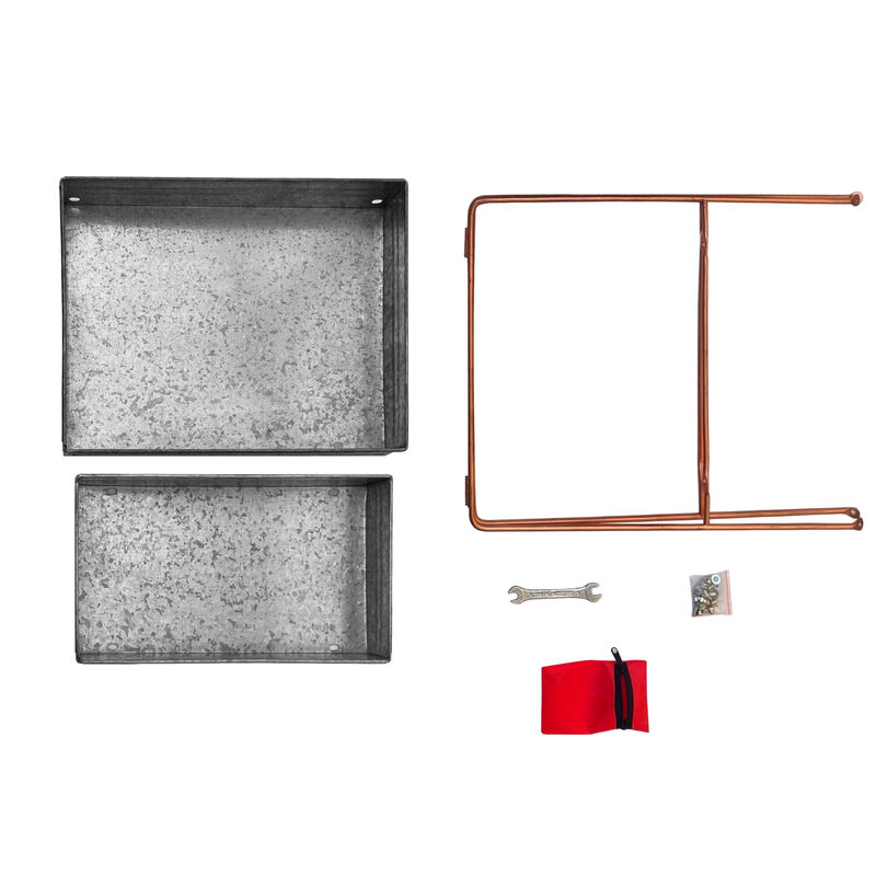 Galvanized Metal 2 Tiered Rectangular Serving Tray, Gray - Benzara