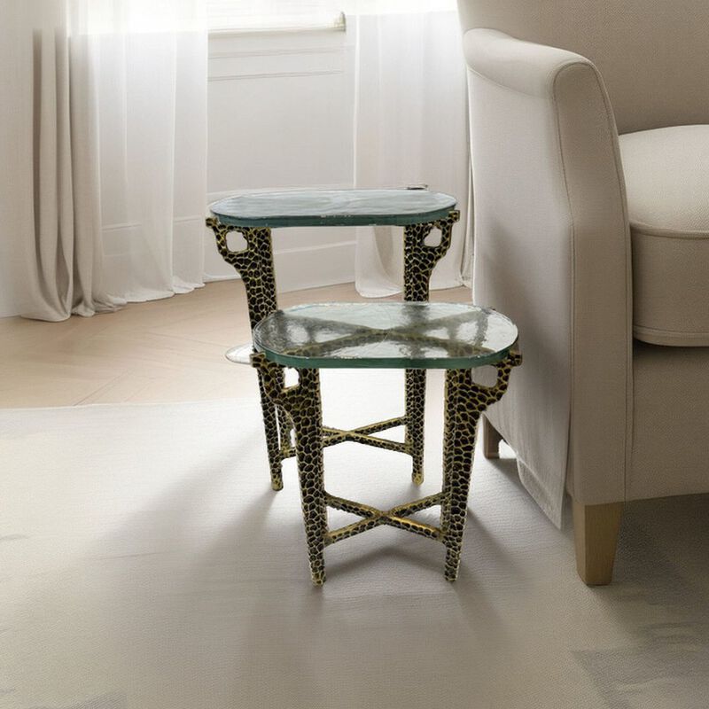 Carolina Chair & Table Ignis 26 Hammered Frame with Recycled Glass Nesting Table Set - Hammered Brass