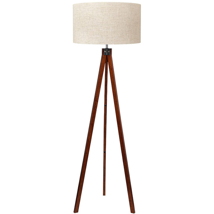 LEPOWER Wood Tripod Floor Lamp, Mid Century Standing Lamp, Studying Light for Living Room, Bedroom, Study Room and Office, Flaxen Linen Shade