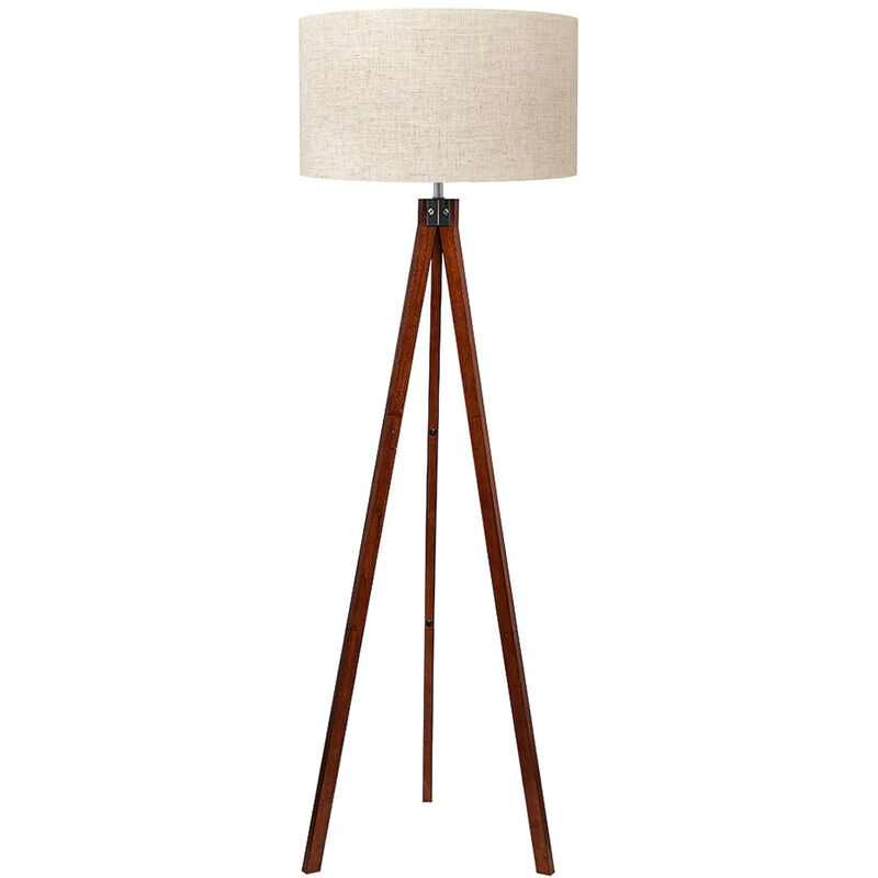LEPOWER Wood Tripod Floor Lamp, Mid Century Standing Lamp, Studying Light for Living Room, Bedroom, Study Room and Office, Flaxen Linen Shade image number 0