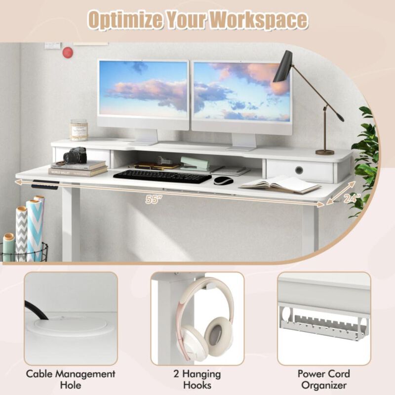 Hivvago 55 Inch x 24 Inch Height Adjustable Electric Standing Desk with 2 Drawers