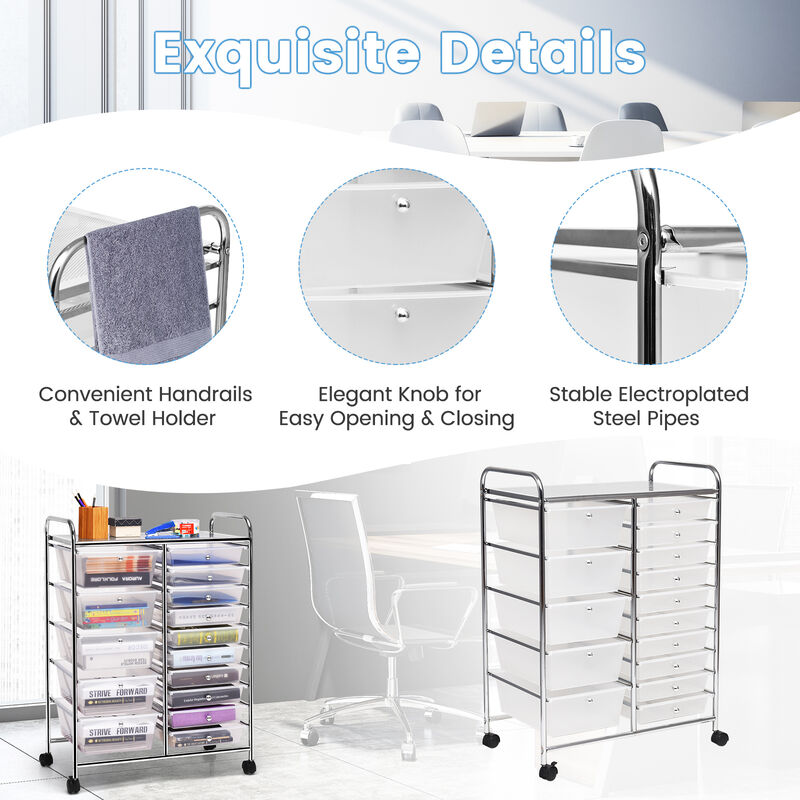 15-Drawer Utility Rolling Cart with Multi-Purpose Storage Drawers image number 3