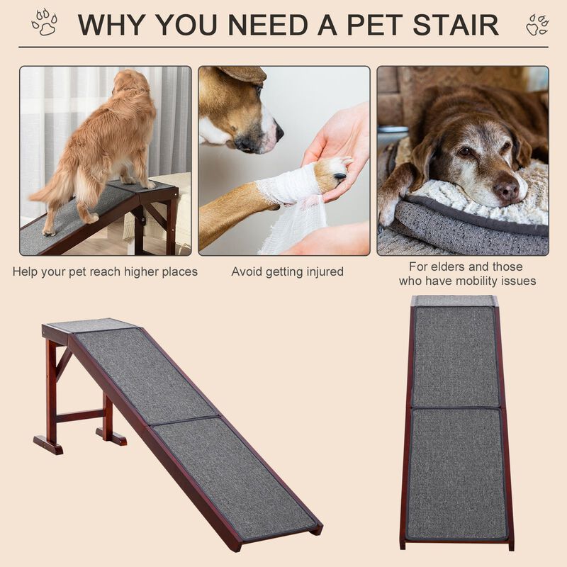 Brown Pet Accessibility: 74" Wooden Dog Ramp for Bed image number 3