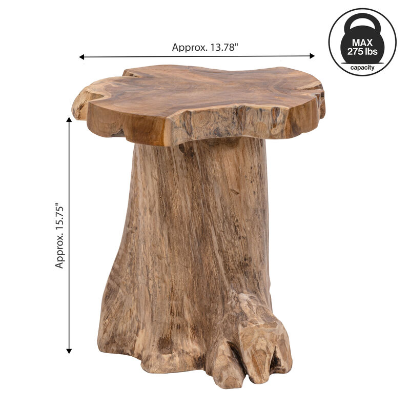 Amara Rustic Modern Handcrafted Live Edge Solid Teak Wood Stump Stool image number 3