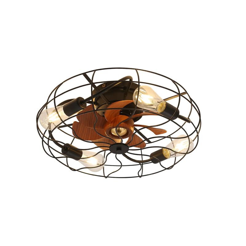 Industrial 20" Ceiling Fan With Matte Black 6 Speed Wind E26 Remote Control Reversible DC Motor image number 0