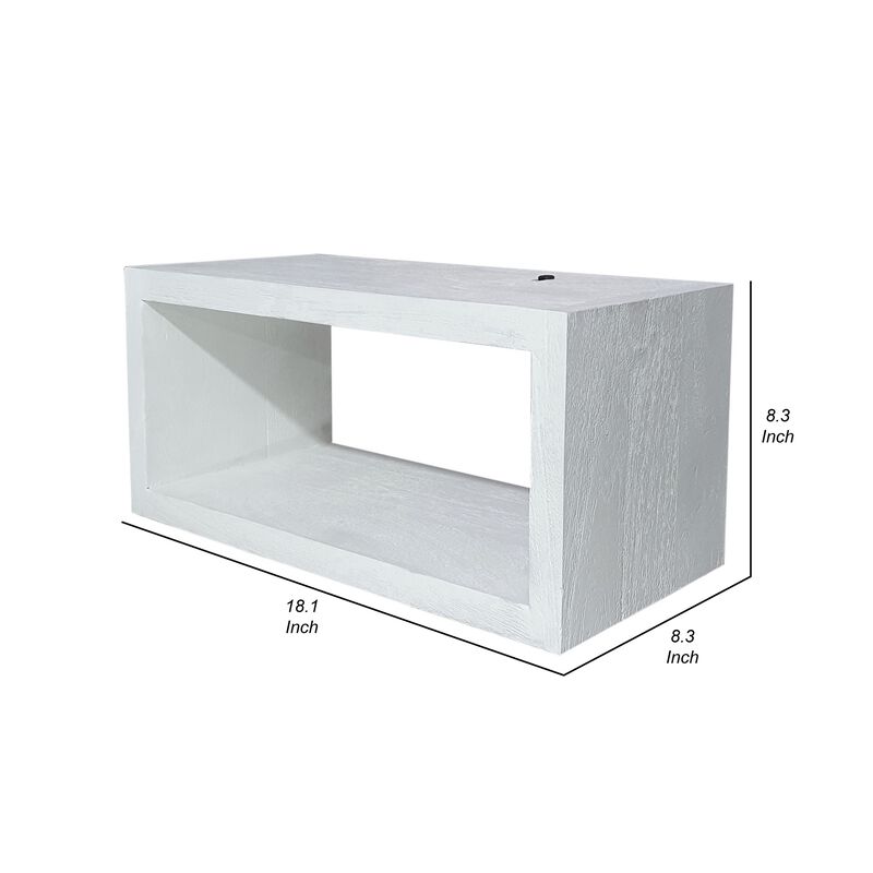 18 Inch Rectangular Wall Shelf, Acacia Wood Frame, White Washed Finish - Benzara