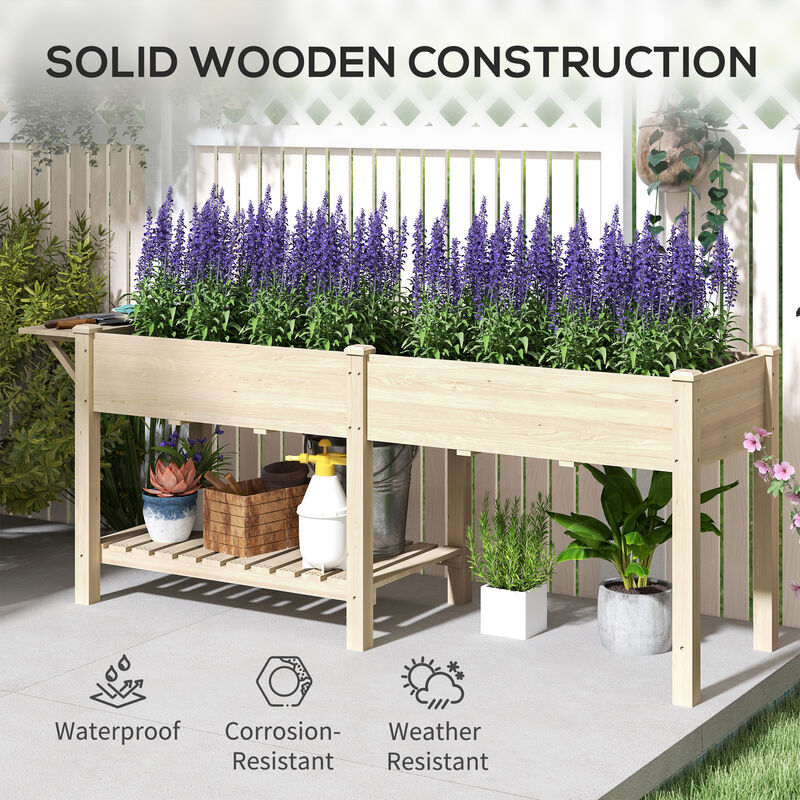 Hivvago Wooden Raised Planter with Side Table and Bottom Shelf image number 7