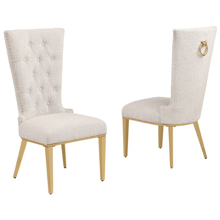 Best Quality Furniture Cream Boucle Fabric With Gold Chrome Base Glam Dining Chairs (Set Of 2)