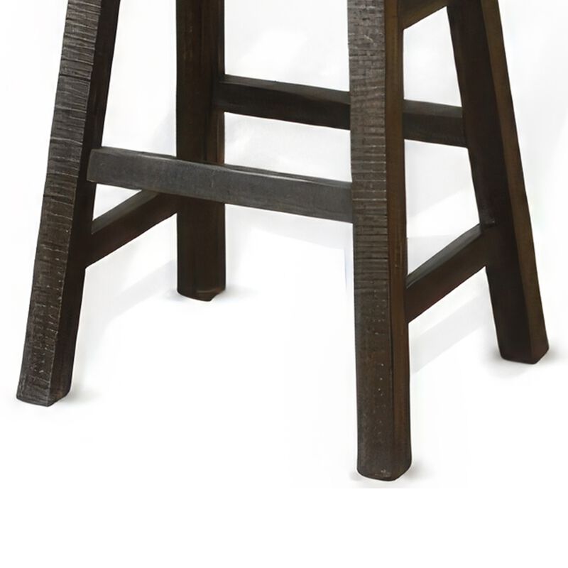 Flint Barstool Set of 2, Saddle Seat, Distressed Dark Brown Mahogany