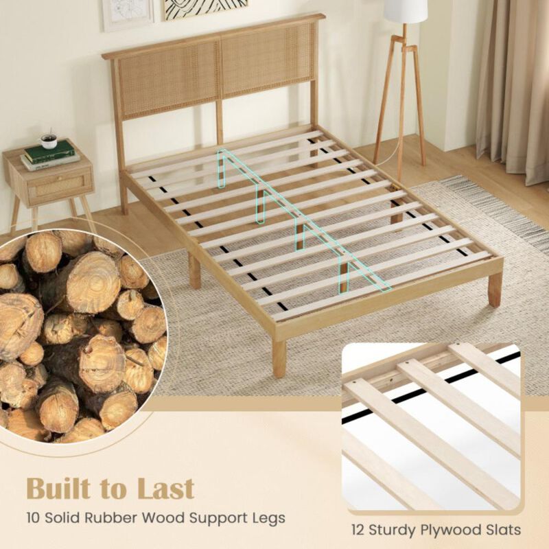 Hivvago Bed Frame with Rattan Headboard