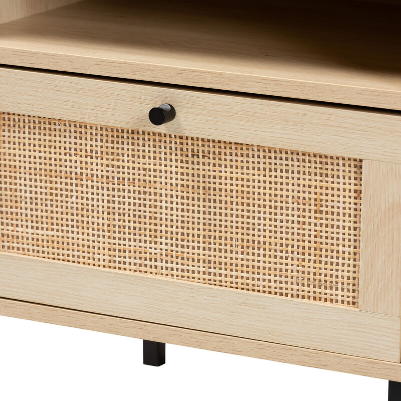 Baxton Studio Caterina Natural Brown Finished Wood and Natural Rattan 1 Door End Table image number 5